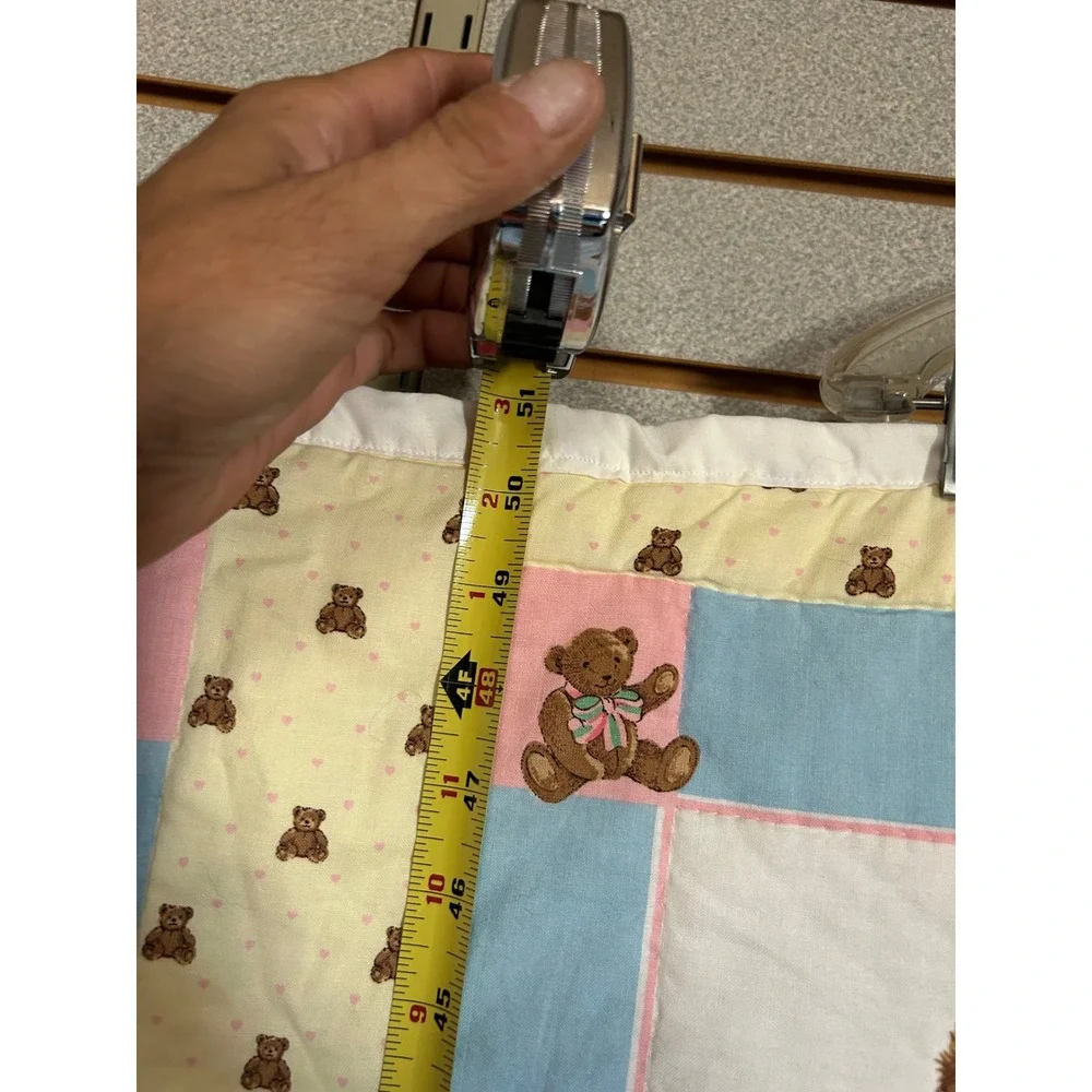 Vintage Teddy Bear Patchwork Baby Quilt Pastel Yellow Pink Blue 40x51 Nursery